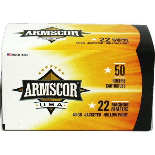 ARMSCOR 22WMR 40GR JHP 1875FPS
